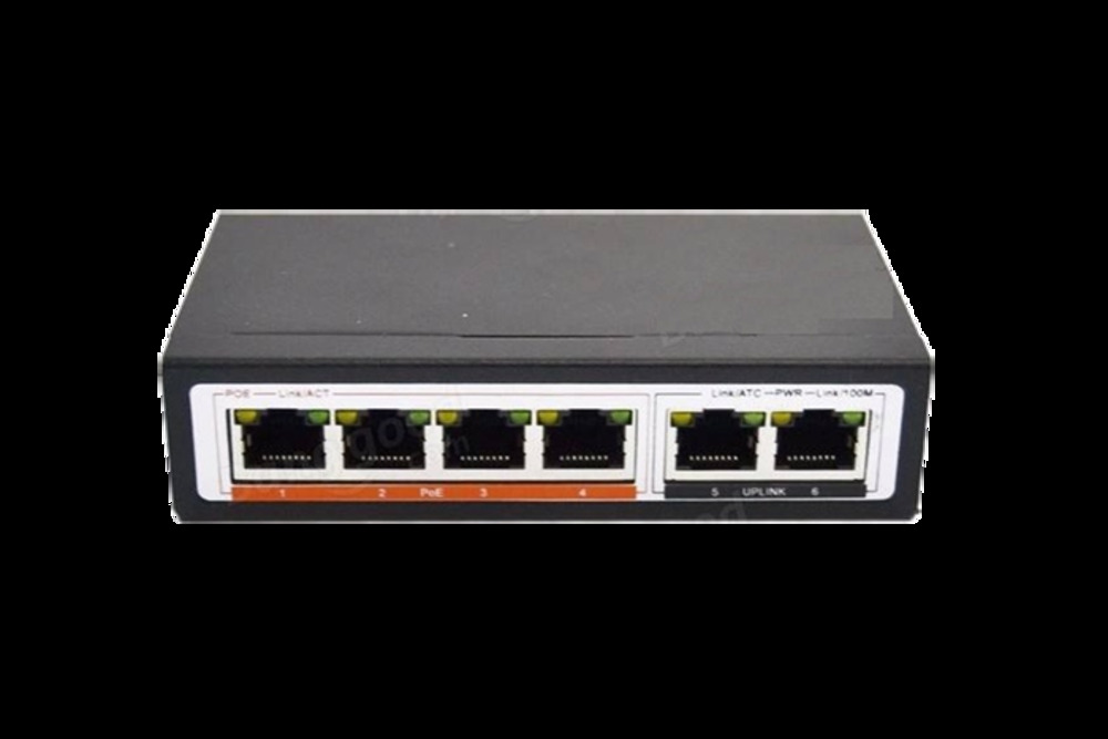 VSW-106P  , 4- 10/100 PoE  +2 Uplink  10/100.    (SWITCH)    , 6x RJ45, 4 x PoE, IEEE802.3af/at, AUTO-MDIX Ethernet    
