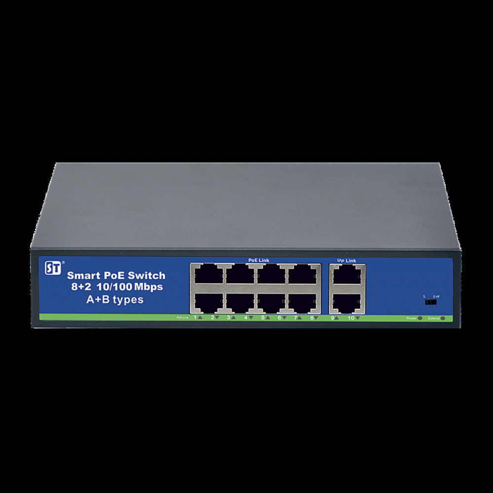 ST-S83POE Switch POE  8 PoE  (8 PoE+2Up-link)  : 100 Mb/   IEEE 802.3af/at, Extend 250., -45...+55C, POE  A  .Switch POE 8-        4